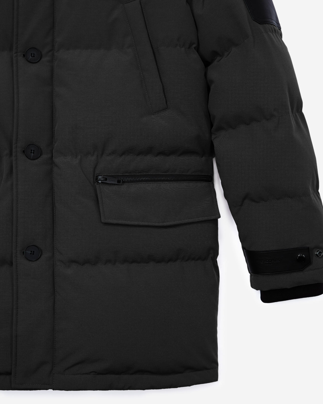 The Kooples HOMME BLACK parka coton noire matelassée détail cuir