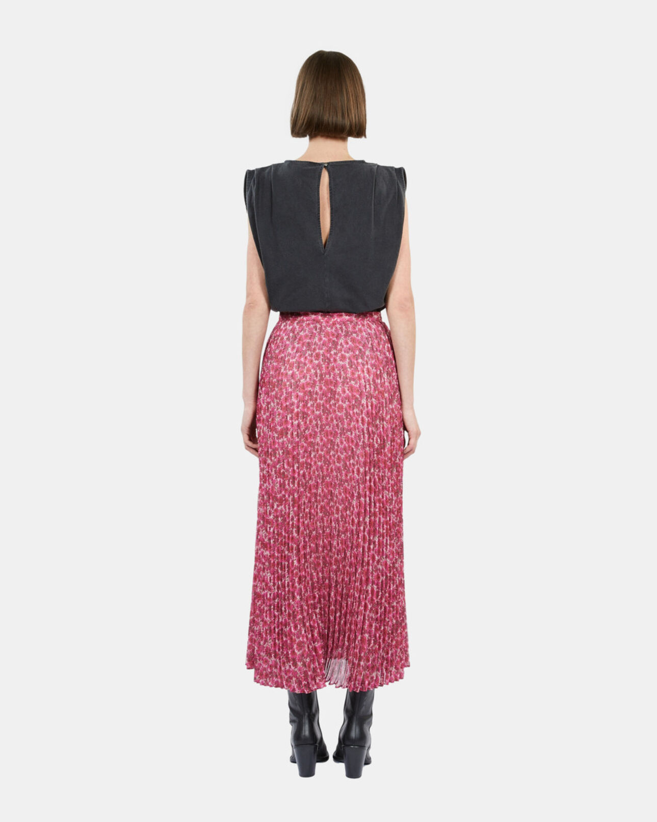 The Kooples FEMME PINK jupe longue plissée fleurie