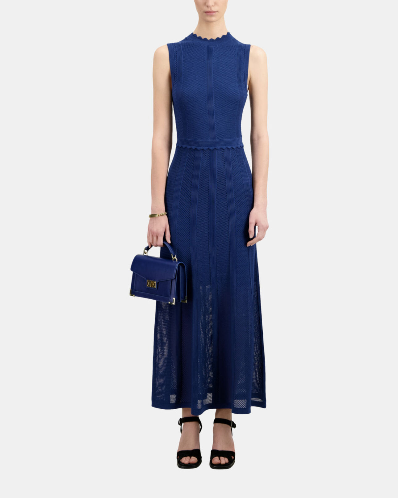 The Kooples MUJER MIDDLE NAVY vestido largo azul rey punto calado
