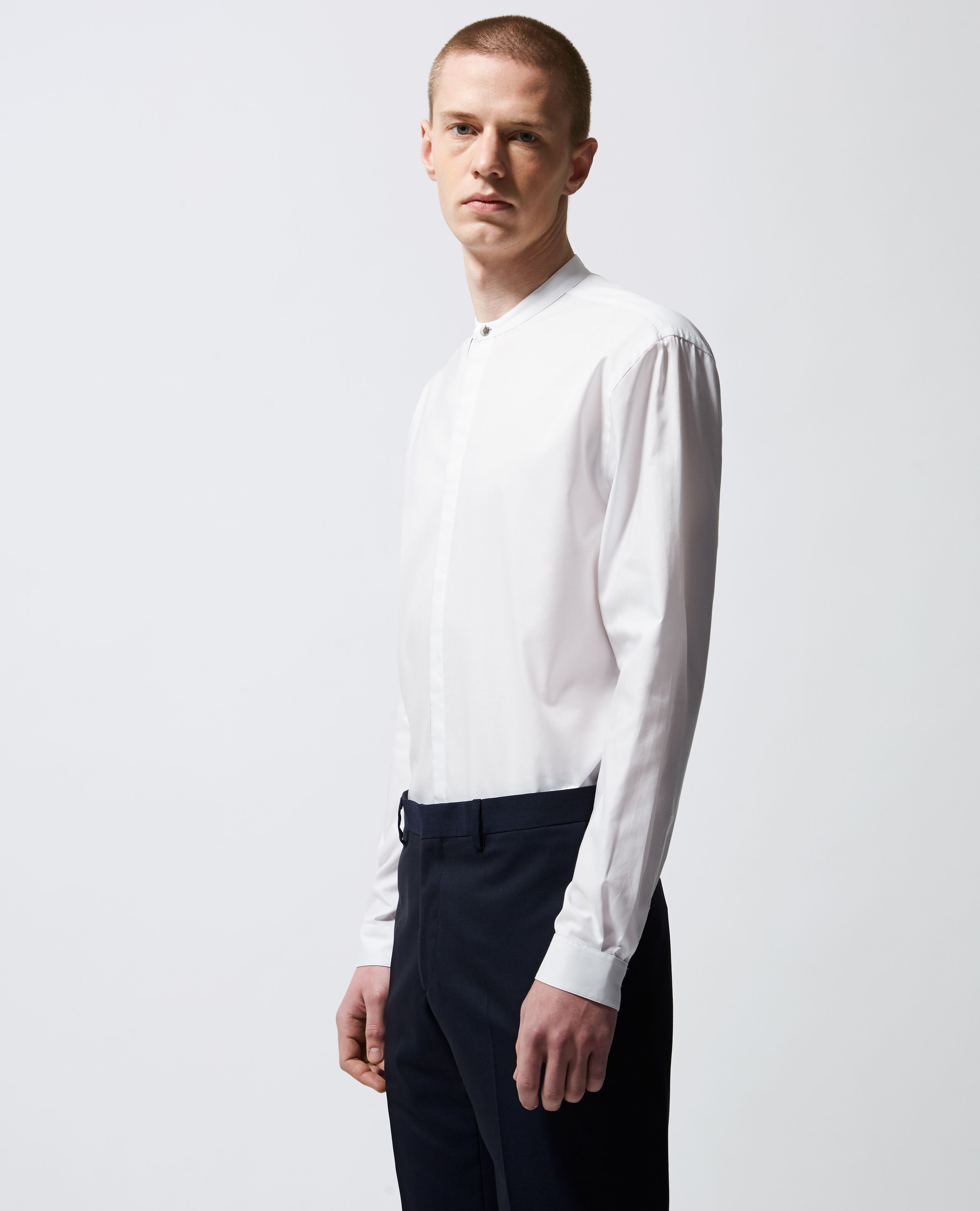 Collarless white shirt slim fit 2025