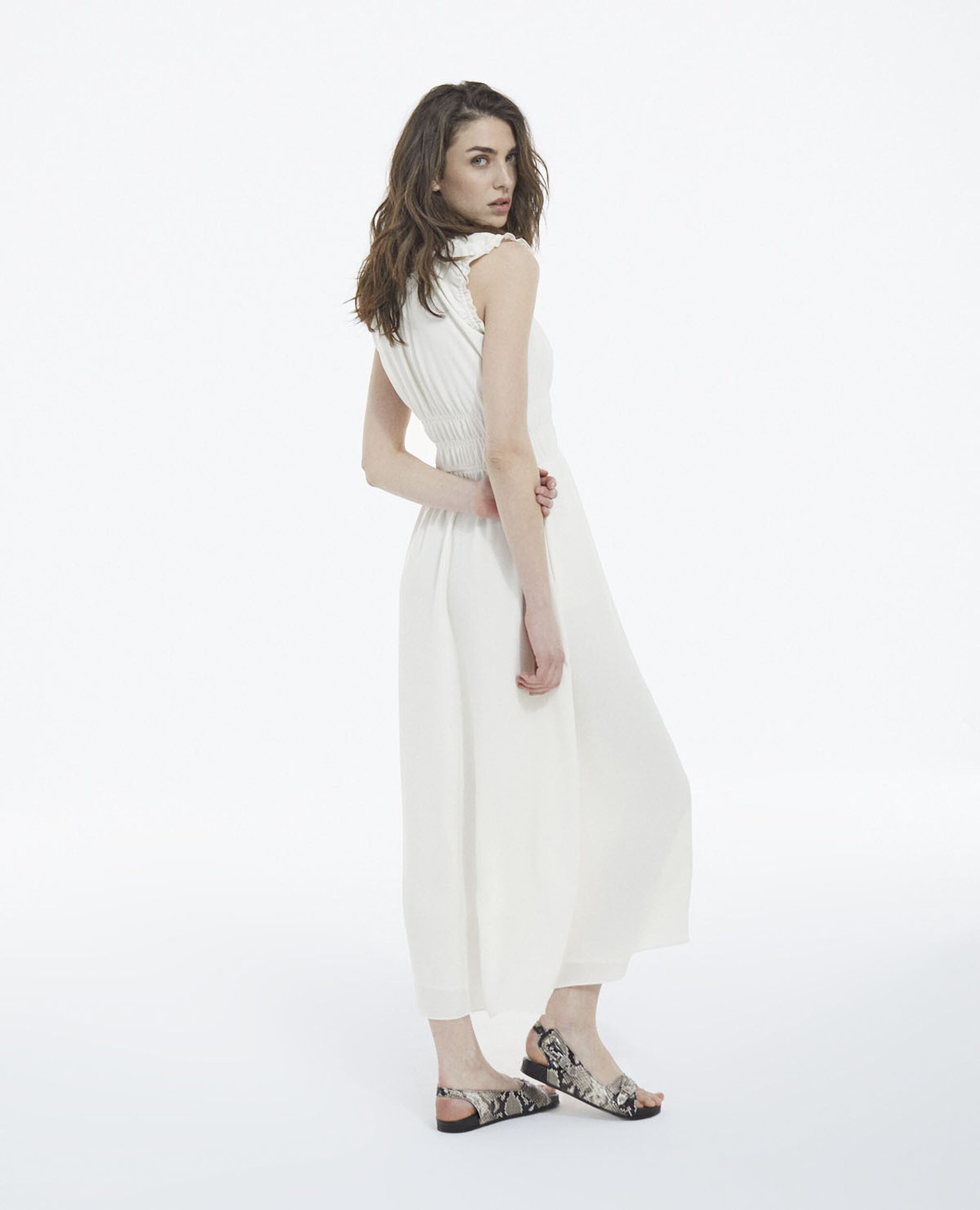 Long ecru formal dress with plunging-neck, OFF WHITE, hi-res image number null