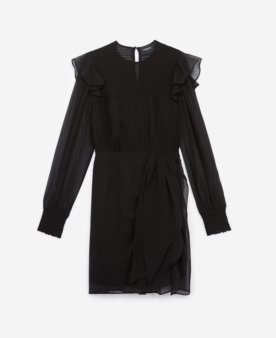 Robe courte noire smock?�e en haut | The Kooples - France