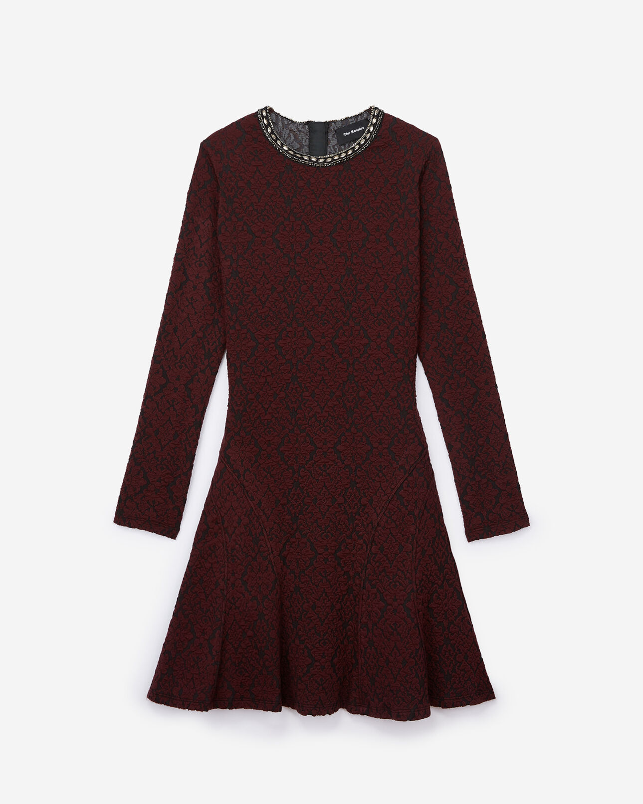 The Kooples MUJER BURGUNDY vestido recto burdeos con cuello joya