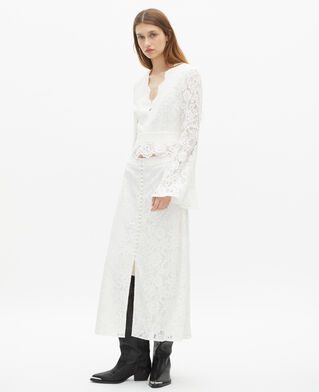 The Kooples WOMEN ECRU white lace flared sleeve top