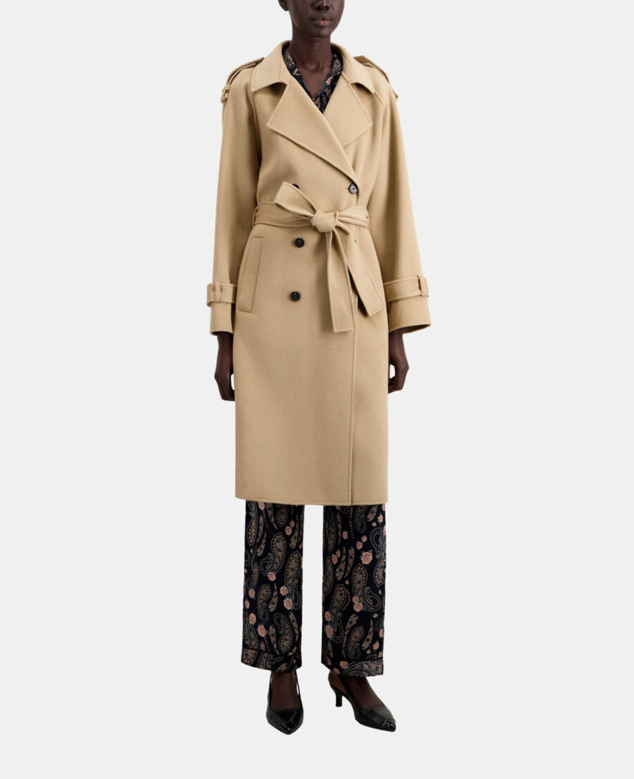 manteau long beige en mélange de laine