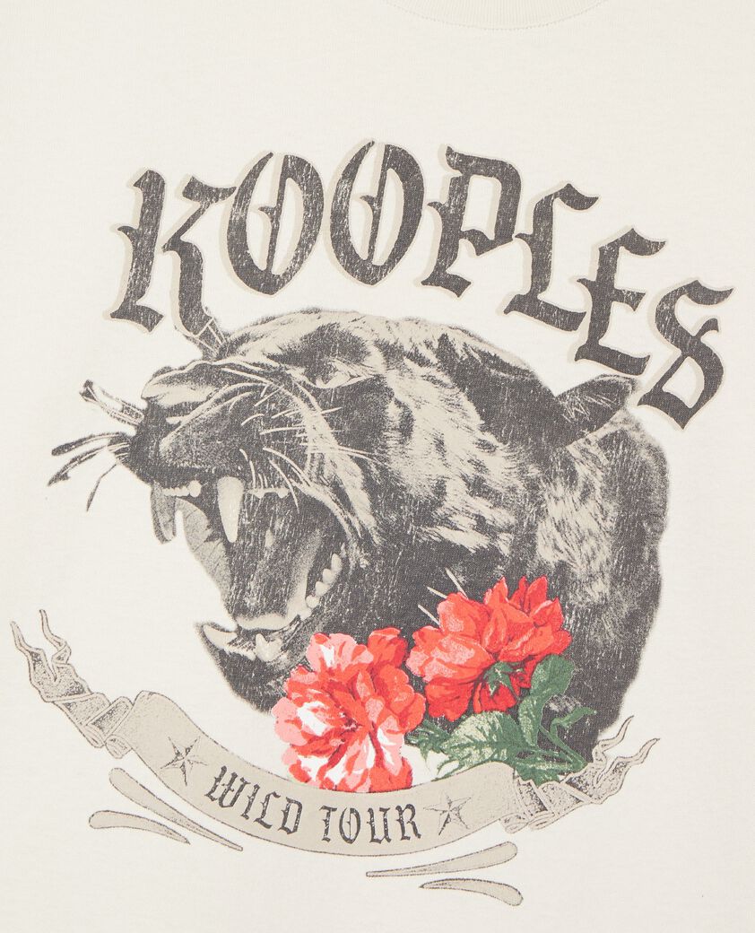 The Kooples HOMME LIGHT BEIGE t-shirt avec s&eacute;rigraphie panth&egrave;re beige