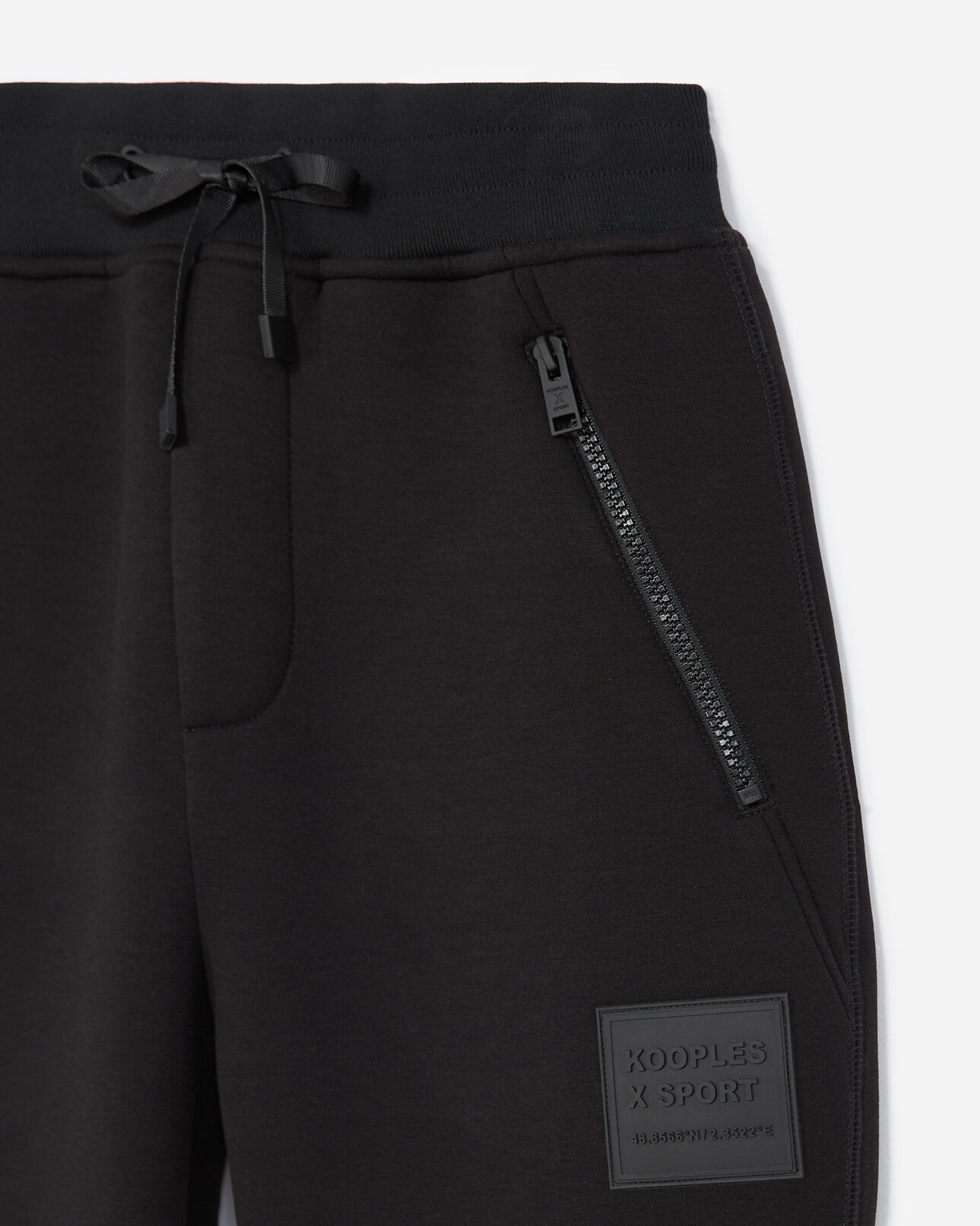 The Kooples MEN BLACK zipped skinny black joggers with logo patch
