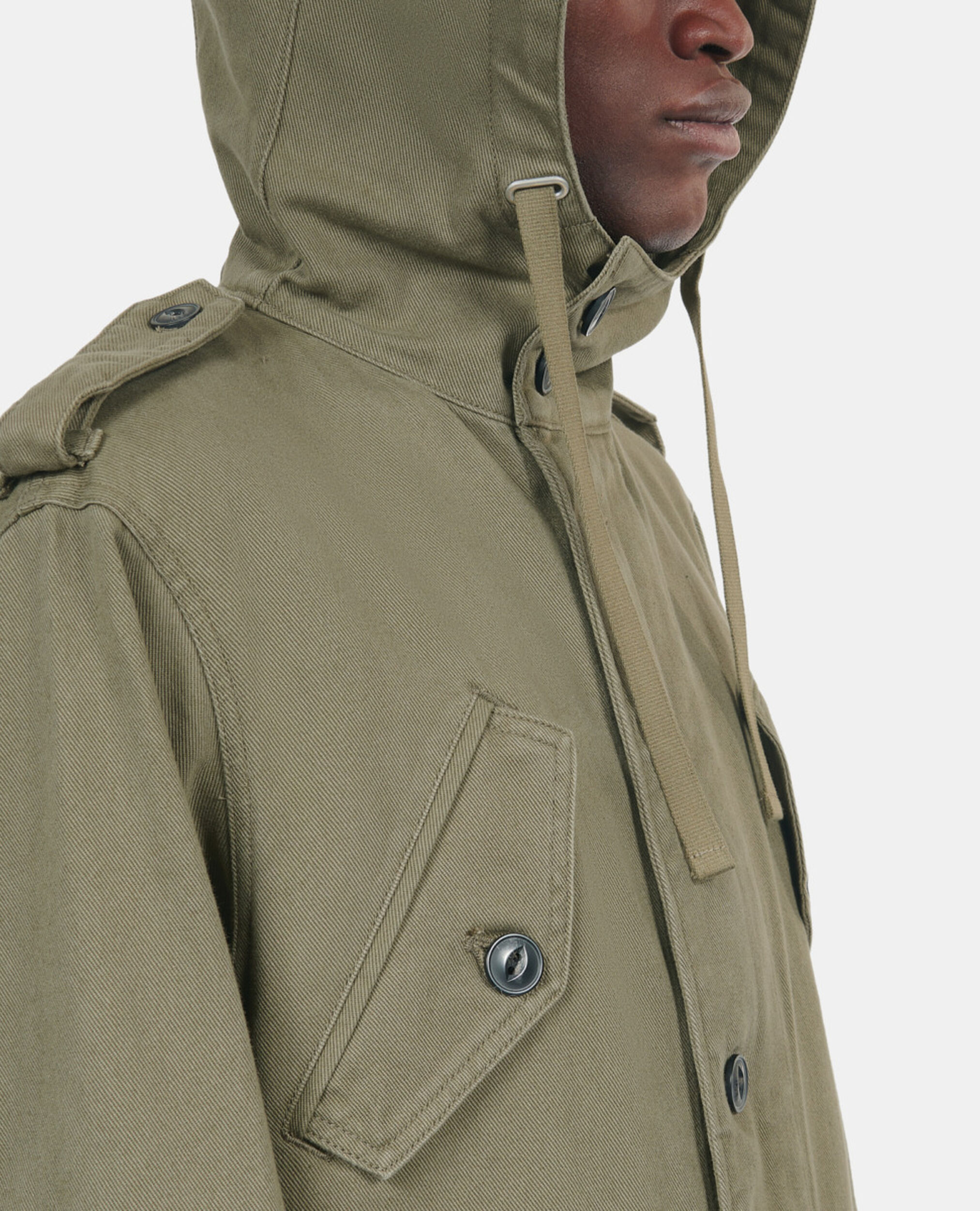 Long khaki hooded parka, OLIVE NIGHT, hi-res image number null