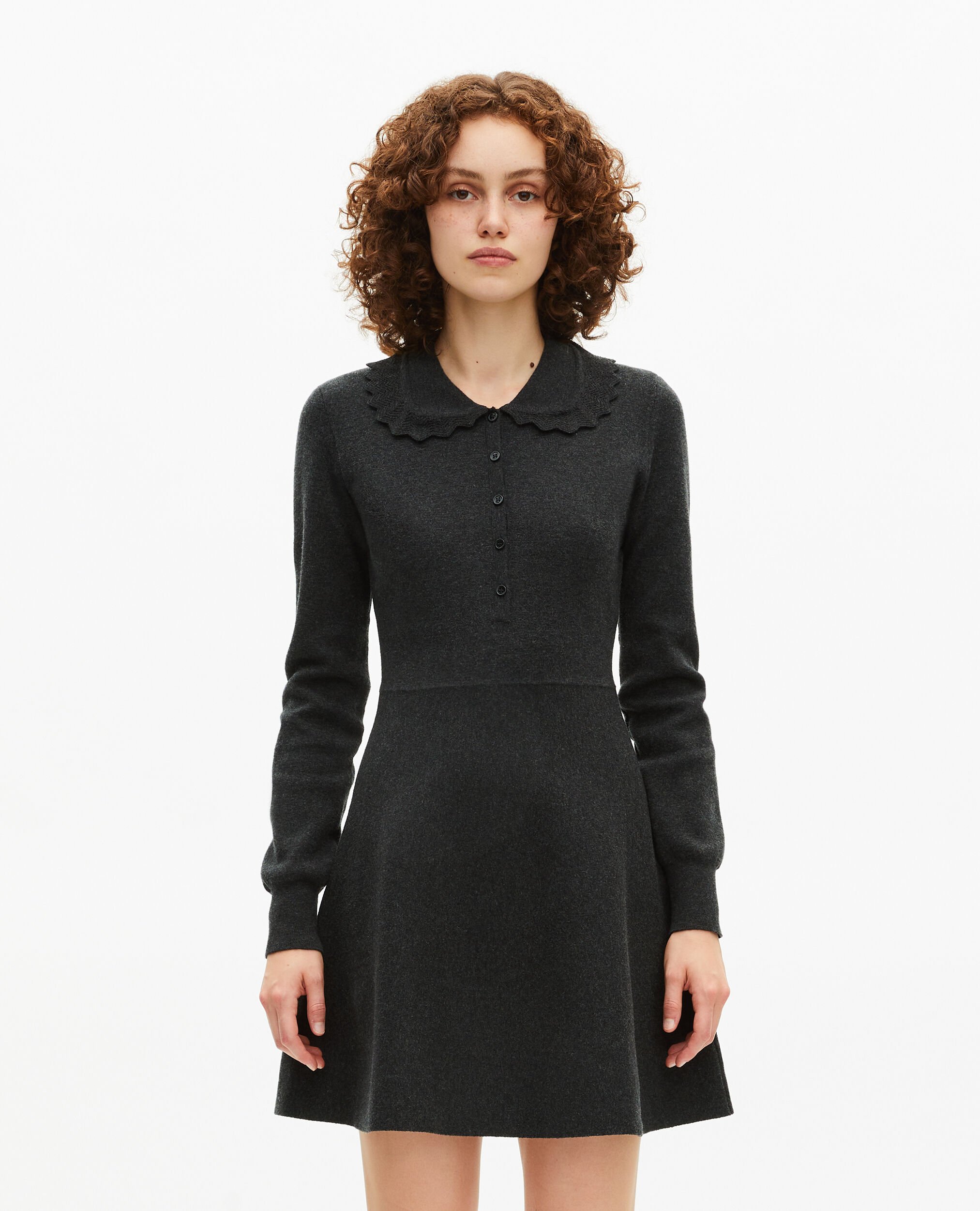 Robe courte en maille noire, BLACK, hi-res image number null