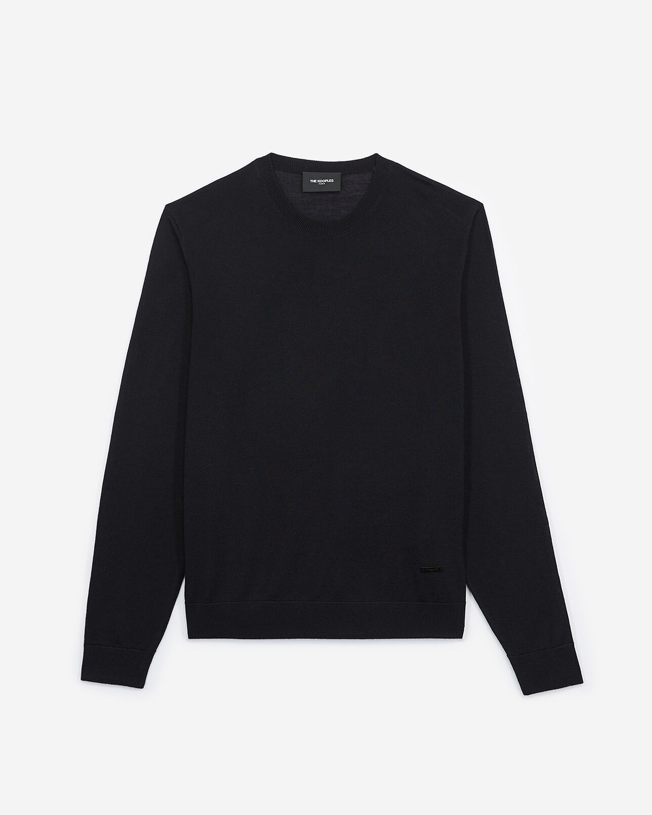 The Kooples MEN DARK NAVY slim blue wool sweater with crew neck