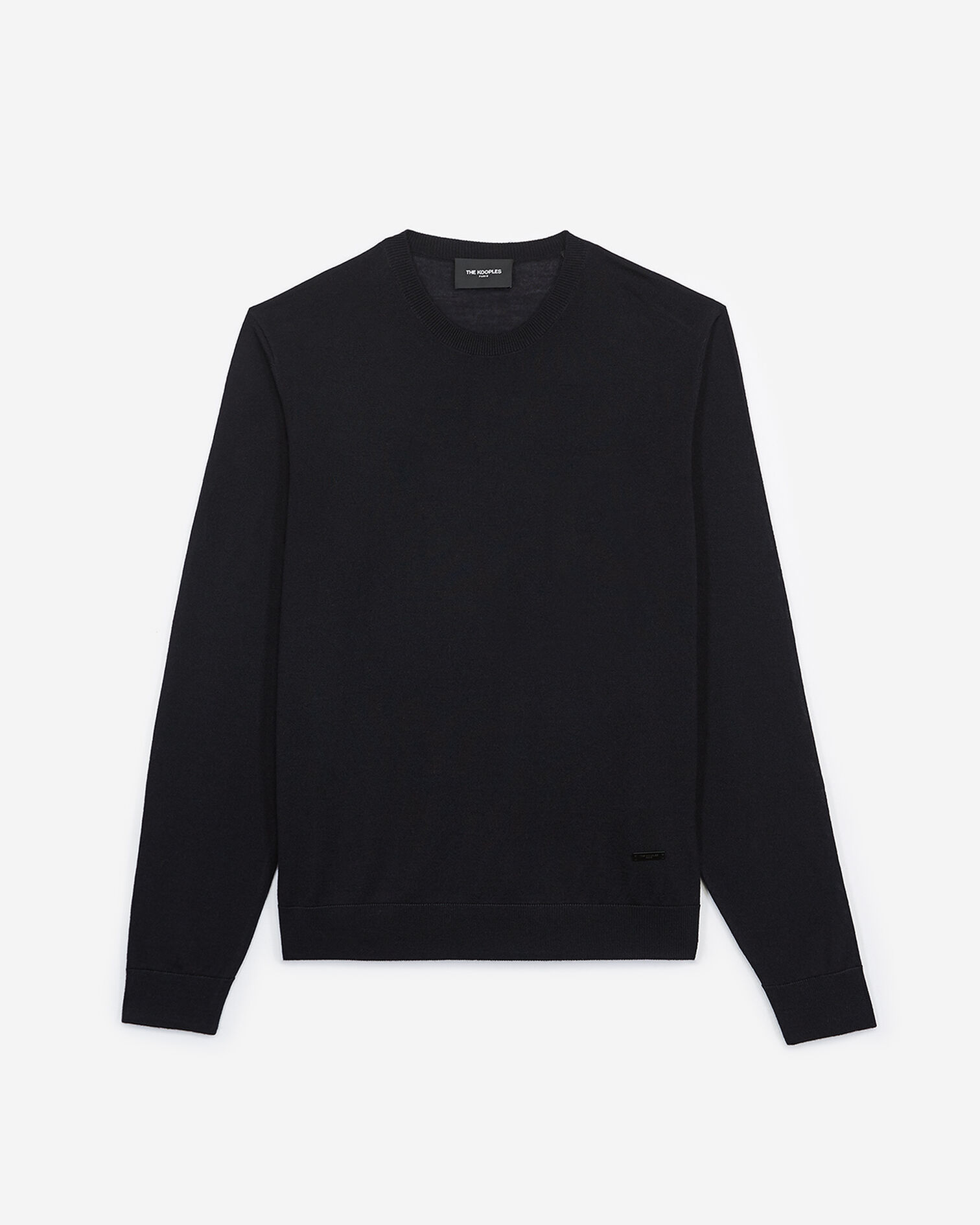 Slim blue wool sweater with crew neck, DARK NAVY, hi-res image number null