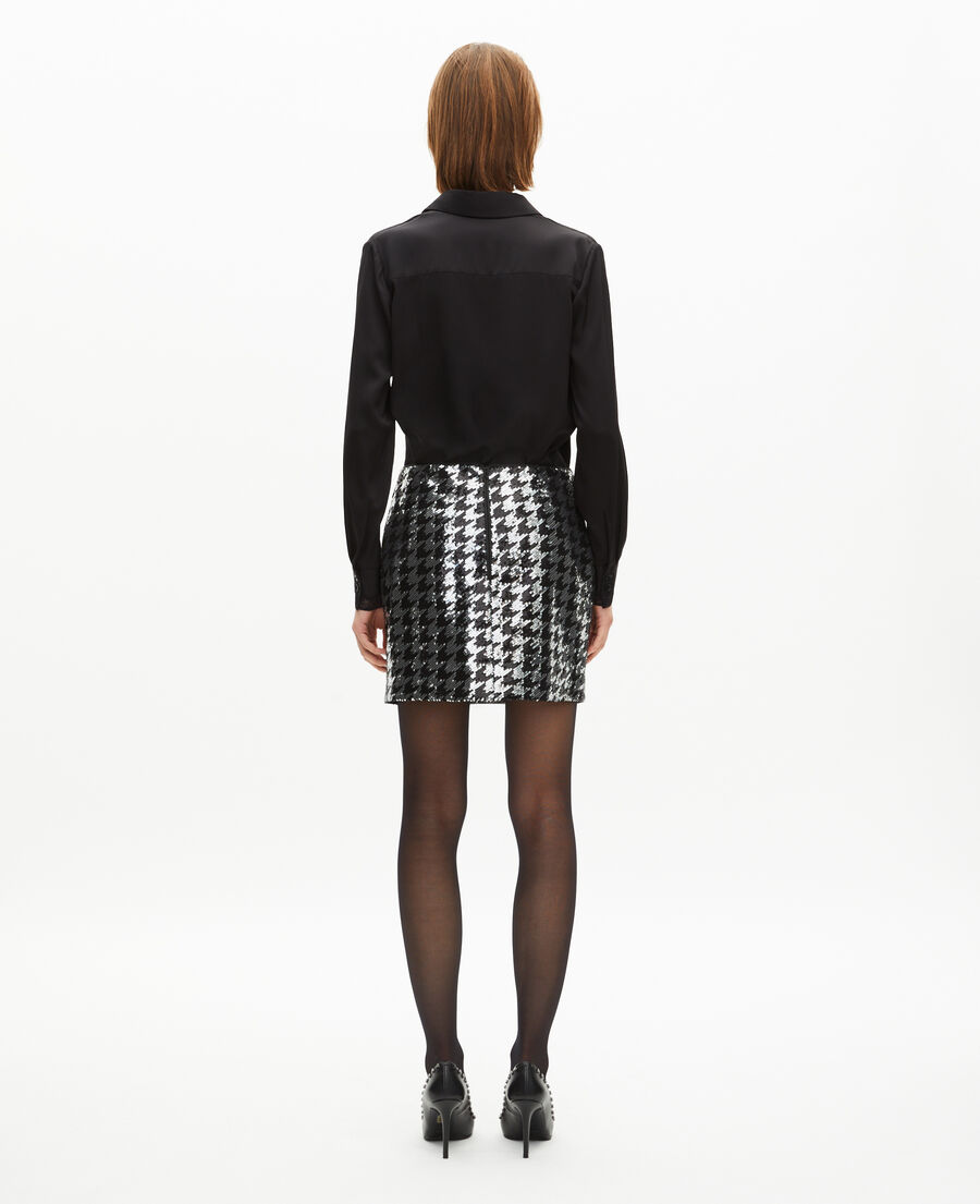 The Kooples FEMME BLACK WHITE jupe courte en pied de poule à sequins noire