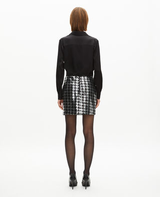 The Kooples FEMME BLACK WHITE jupe courte en pied de poule à sequins noire