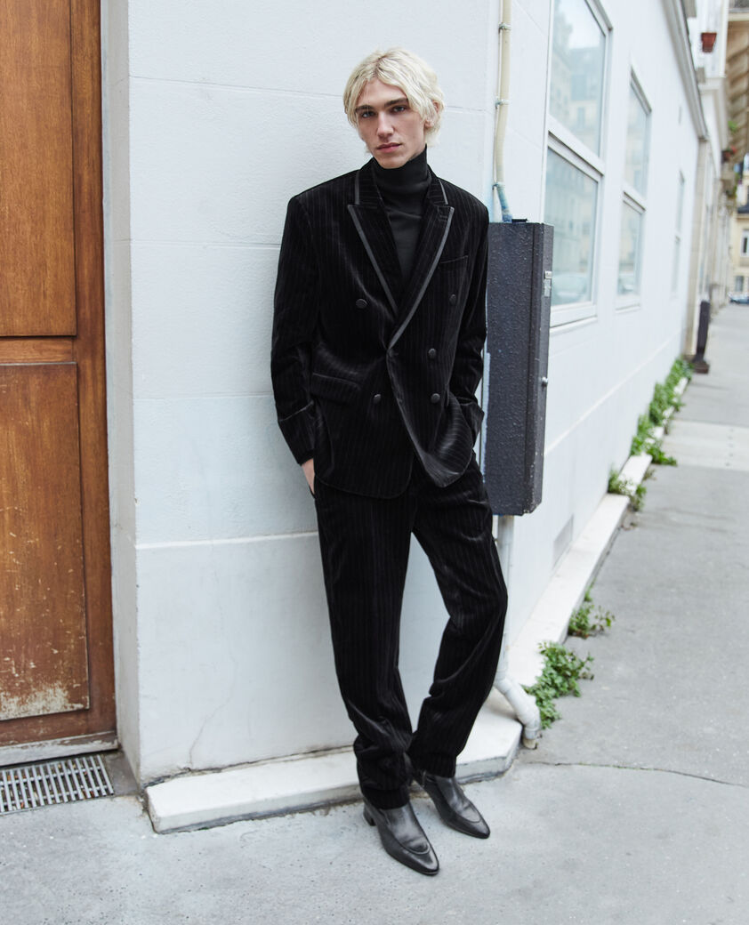 The Kooples HOMME BLACK veste de costume crois&eacute;e en velours noir