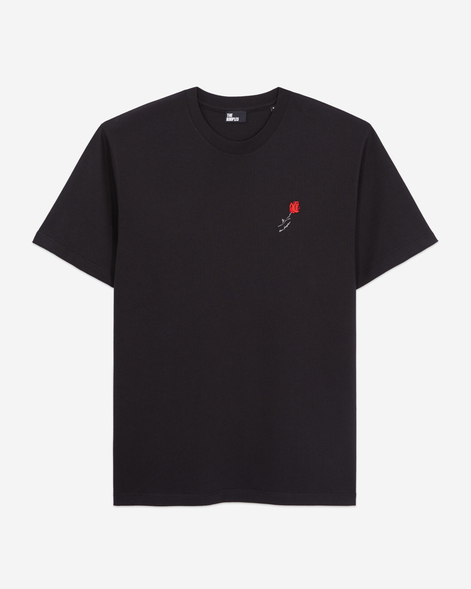 T-shirt Homme noir avec broderie fleur, BLACK, hi-res image number null