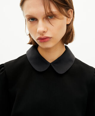 The Kooples FEMME BLACK robe courte col claudine en satin noire