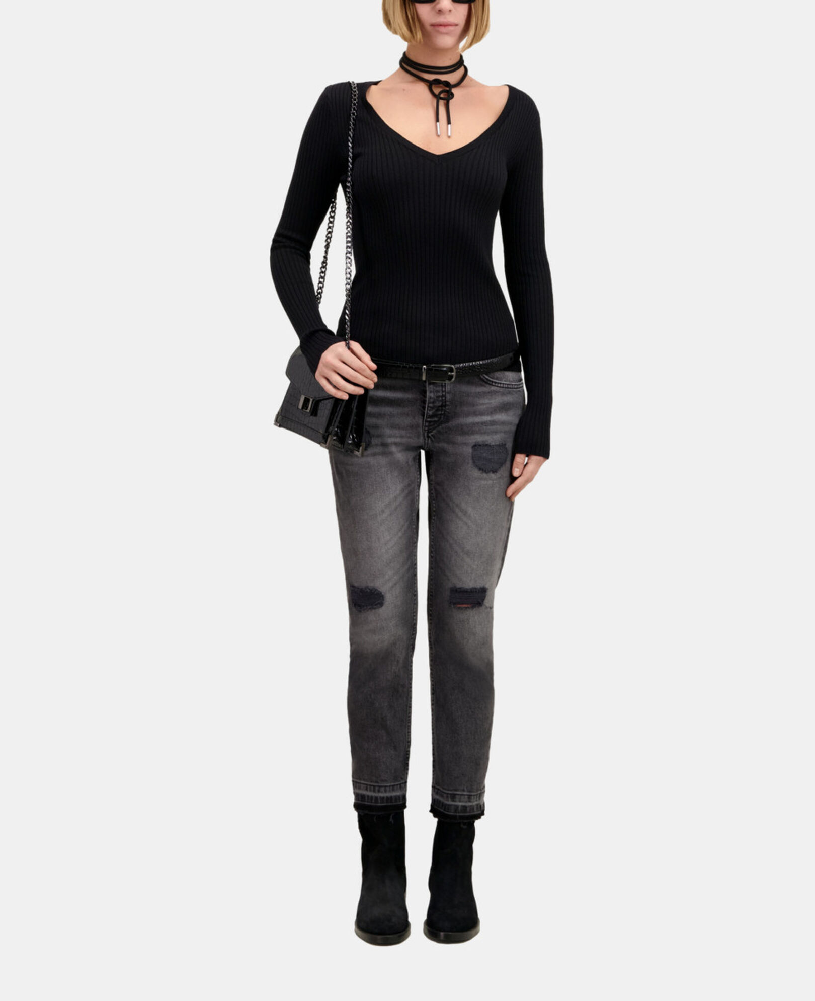 The Kooples WOMEN BLACK black ribbed fine knit sweater