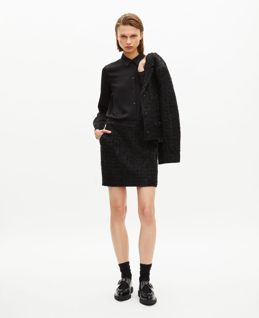 The Kooples F BLACK short skirt in shiny black tweed