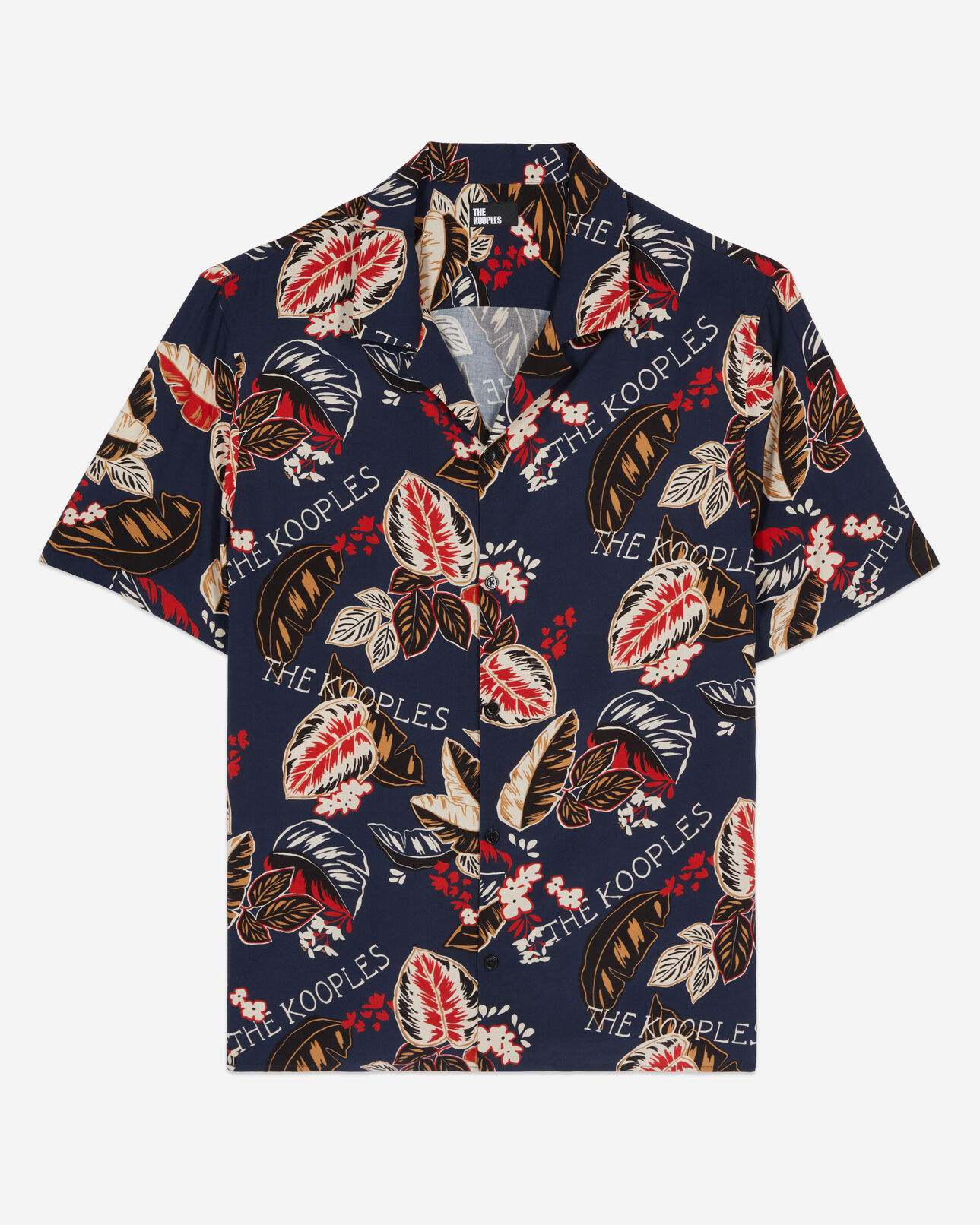 The Kooples MEN NAVY navy leaf print short sleeve shirt