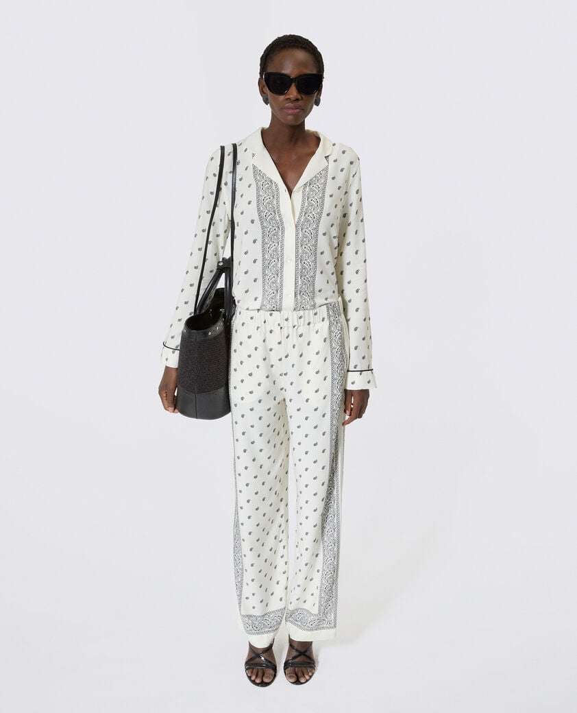 The Kooples DAMEN WHITE / BLACK gerade geschnittene flie&szlig;ende hose mit bandana-print in ecru