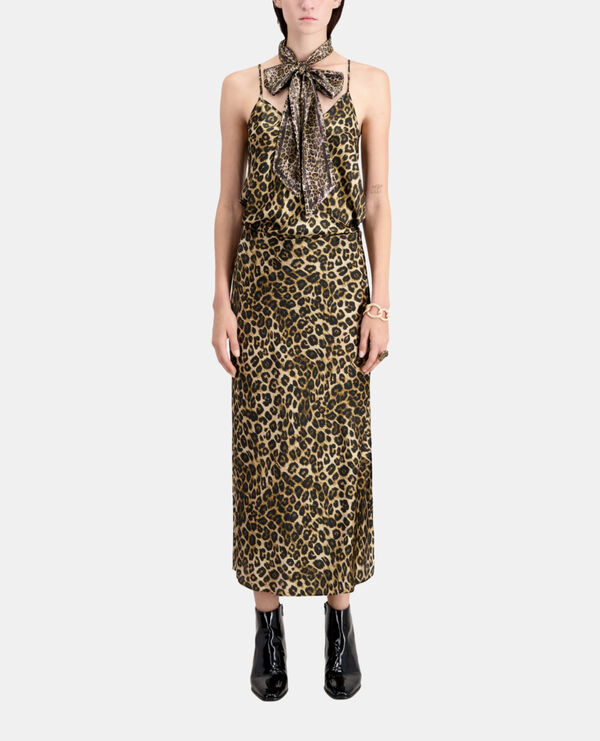 long leopard print silk skirt