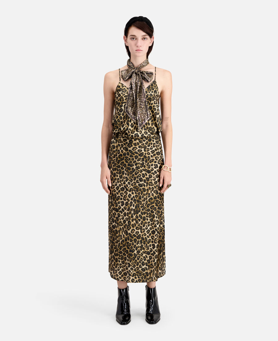 jupe longue en soie léopard