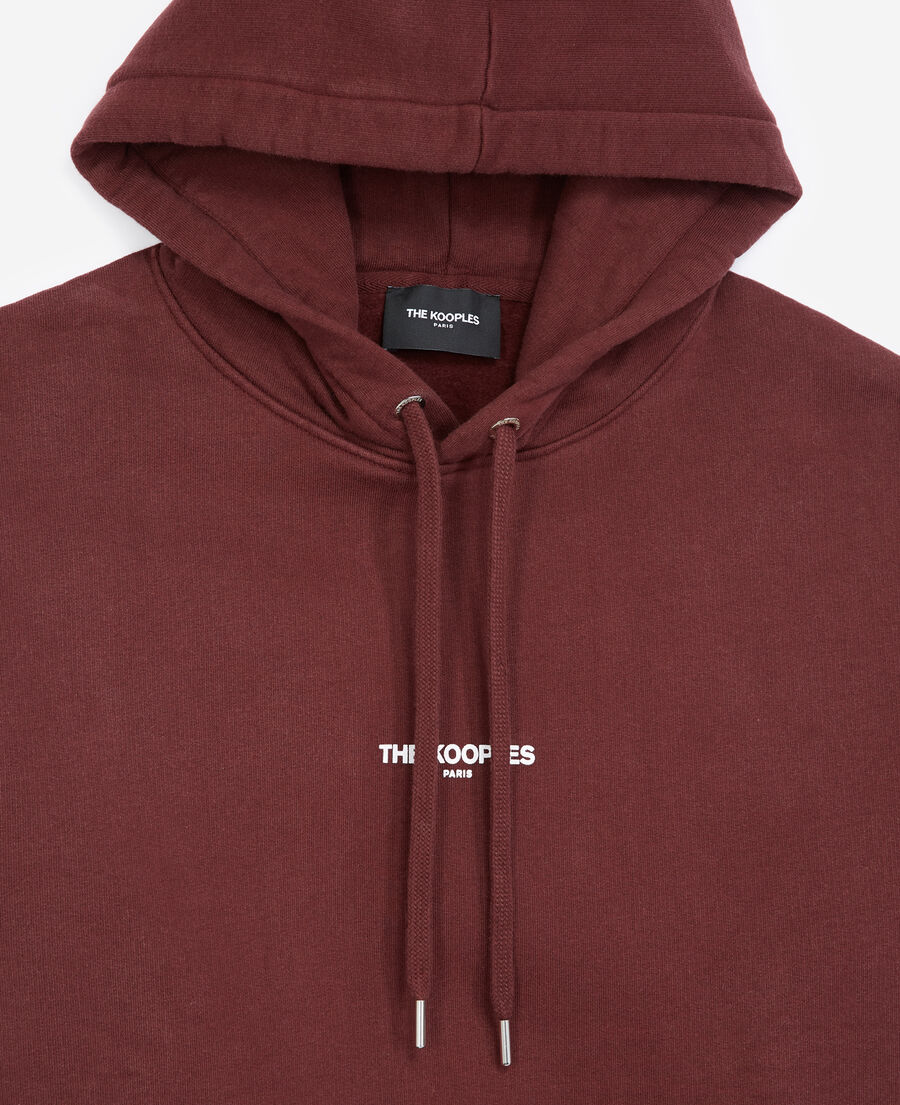 burgundy sweatshirt with hood and logo