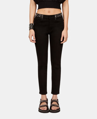The Kooples WOMEN BLACK WASHED black slim jeans with studs and stars