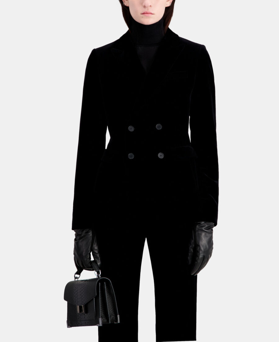 veste tailleur courte en velours noir