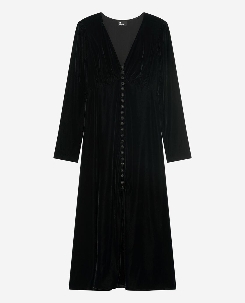 The Kooples FEMME BLACK robe longue en velours noire