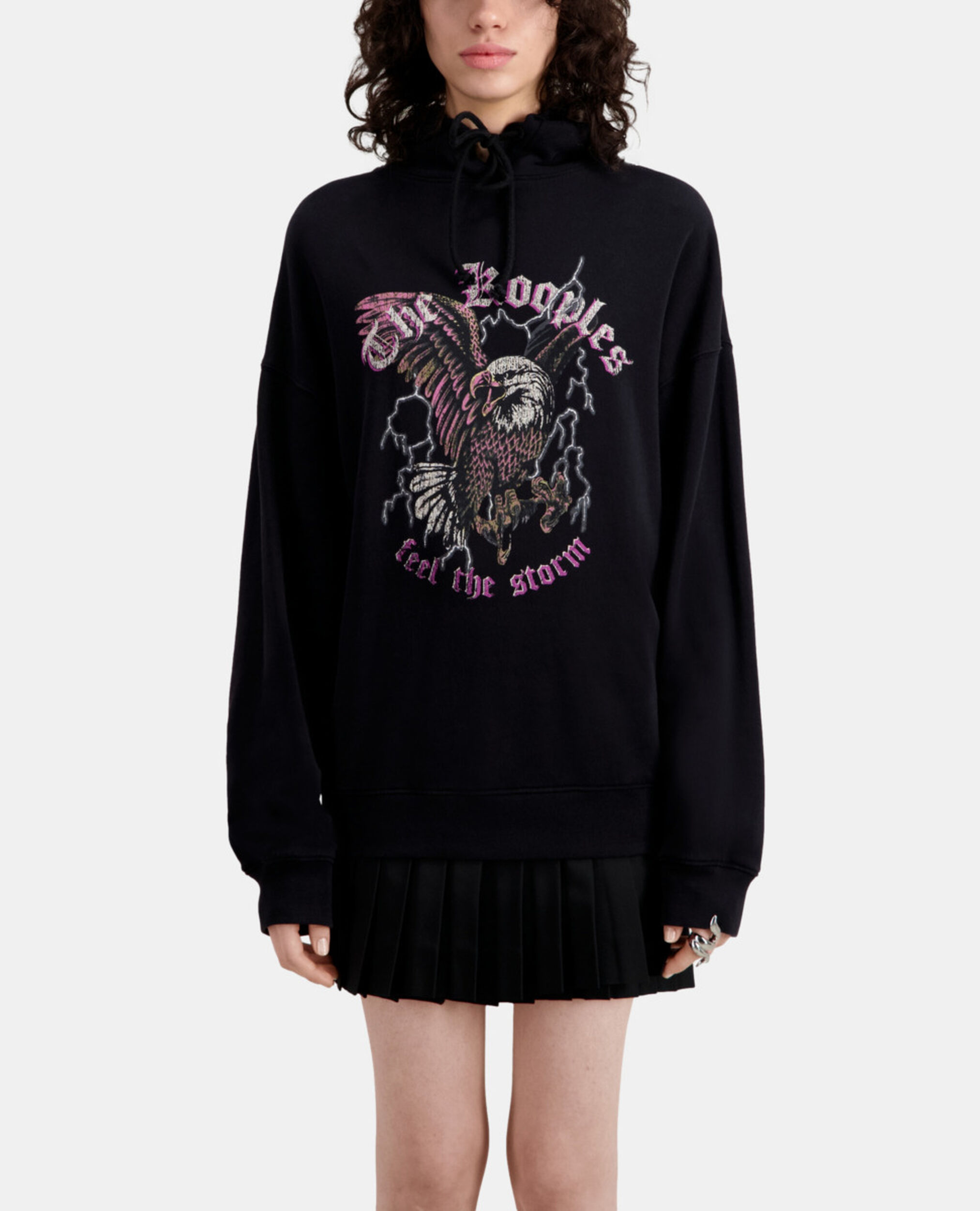 Black sweatshirt with Feel the storm serigraphy, BLACK, hi-res image number null