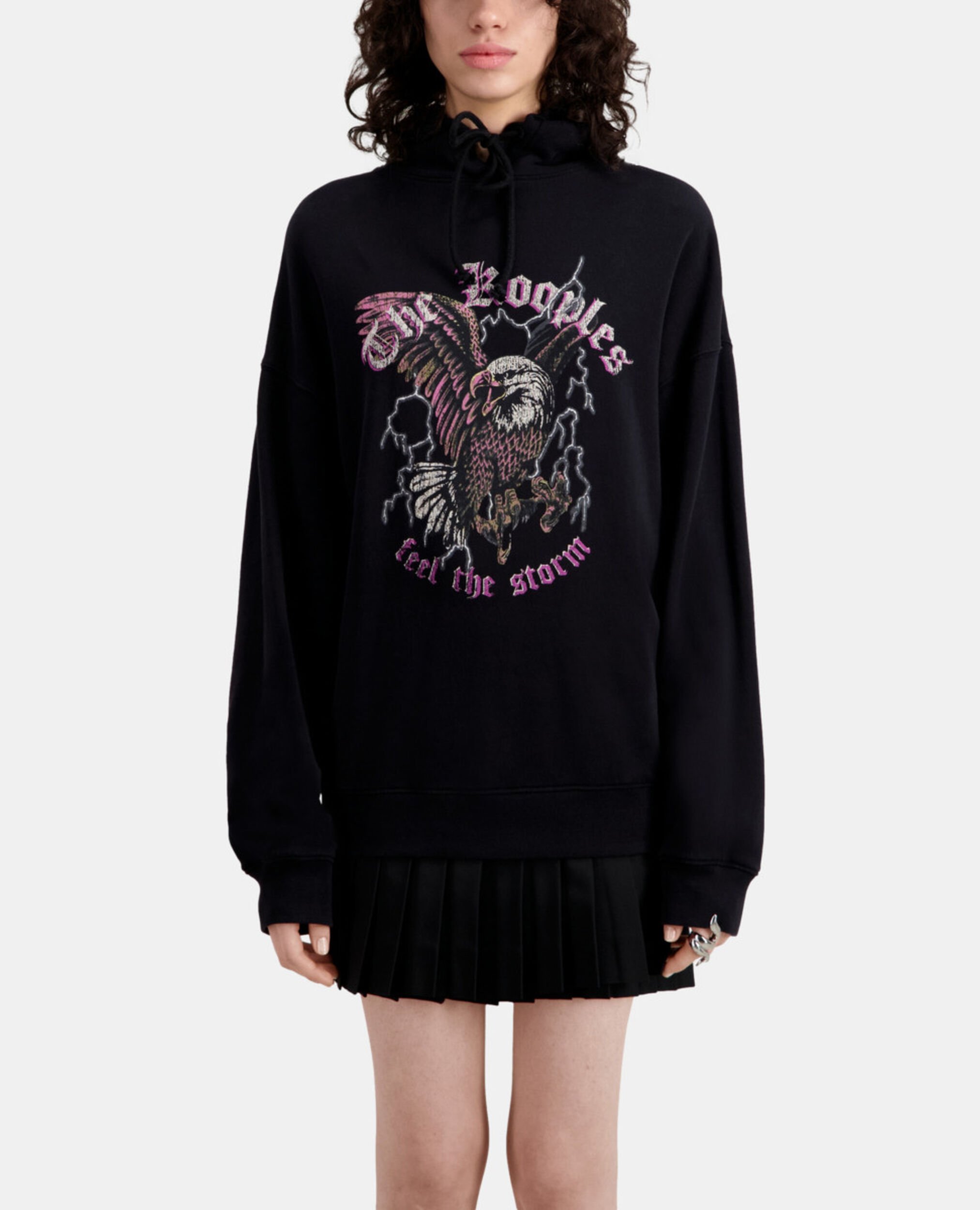 Black sweatshirt with Feel the storm serigraphy, BLACK, hi-res image number null