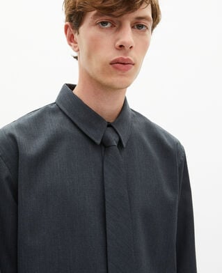 The Kooples MEN ANTHRACITE dark gray wool blend shirt with tie