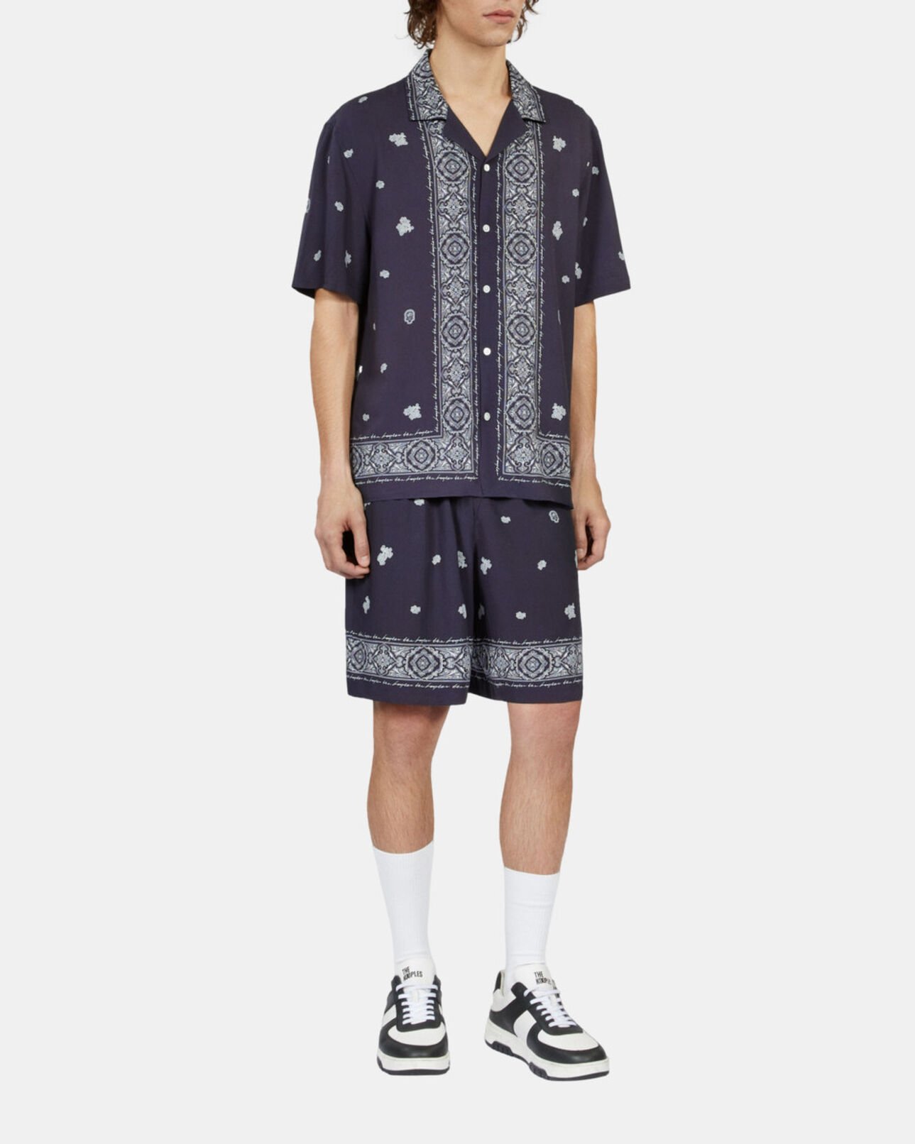 The Kooples MEN NAVY / WHITE navy skull paisley print short sleeve shirt