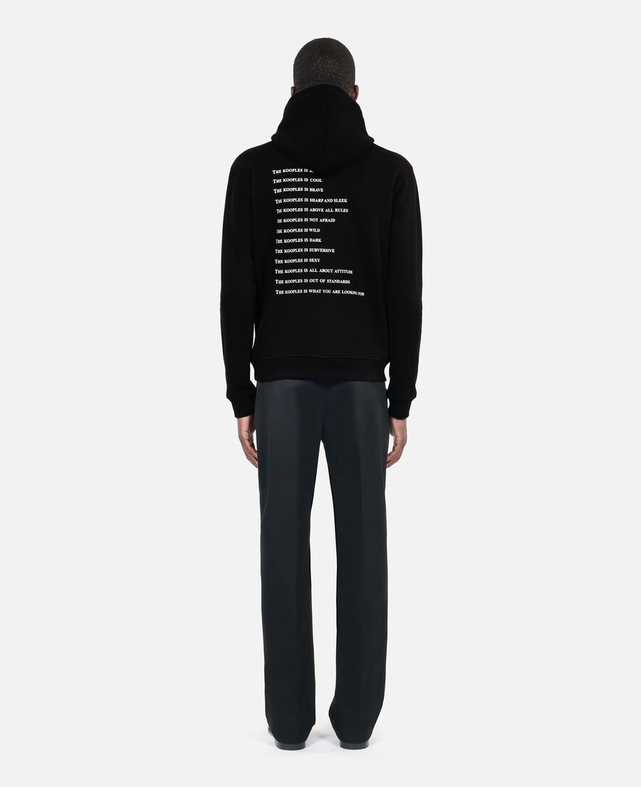 black sweatshirt with what is screen print