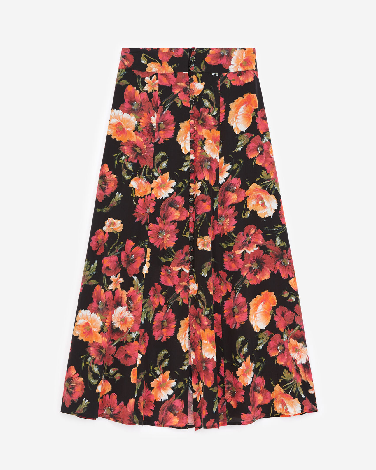 The Kooples WOMEN MULTICOLOR long printed skirt in silk with floral motif