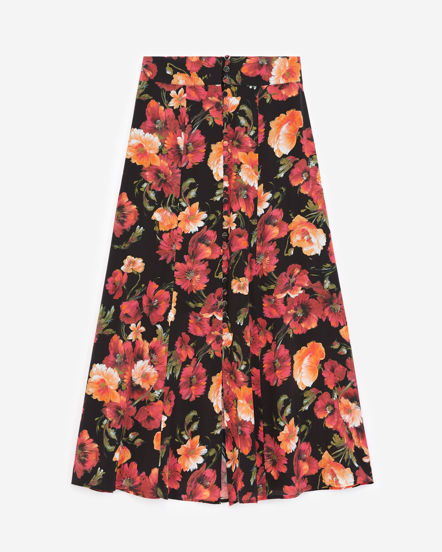 Long printed skirt in silk with floral motif, MULTICOLOR, hi-res image number null