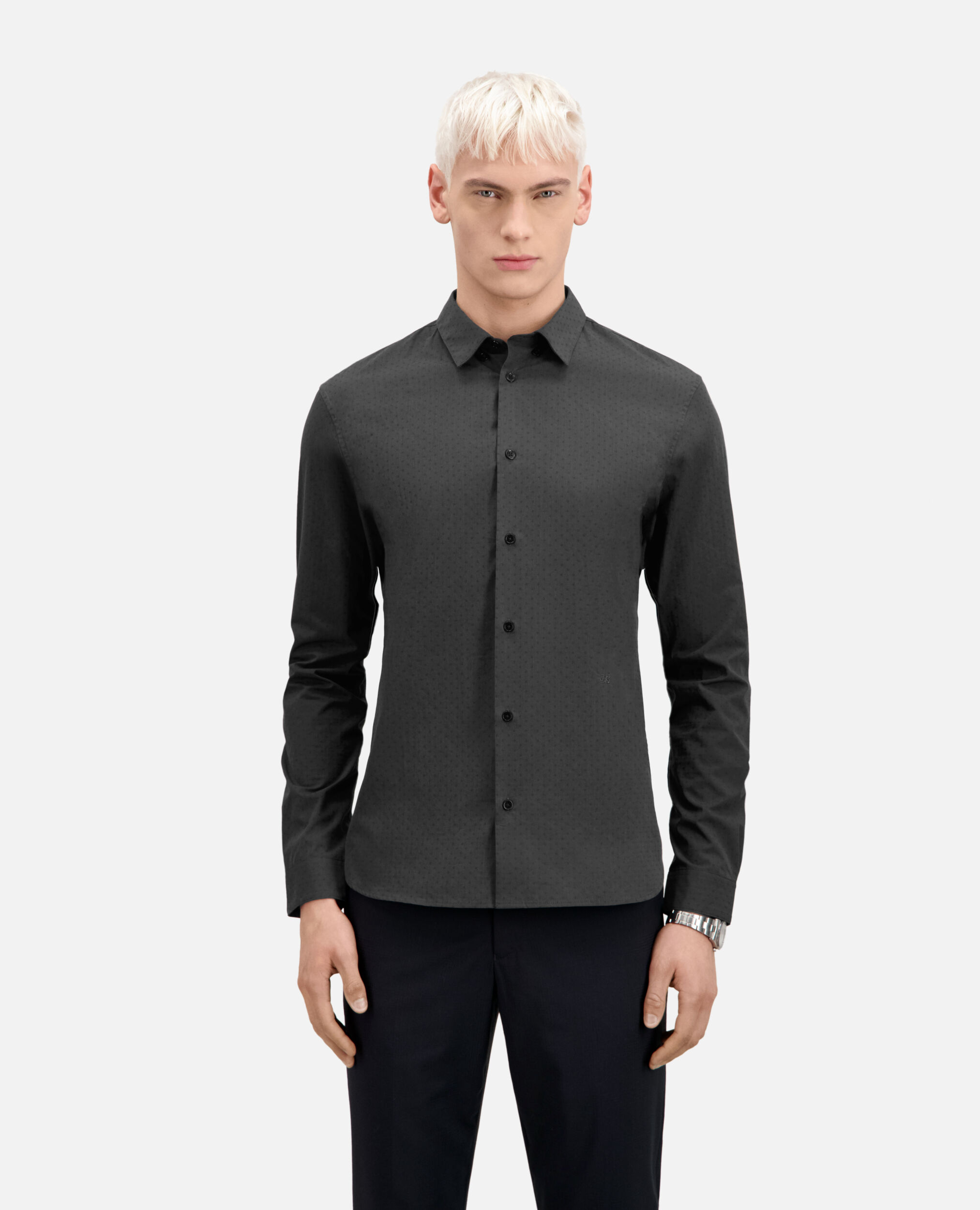 Camisa gris antracita micromotivos, BLACK, hi-res image number null