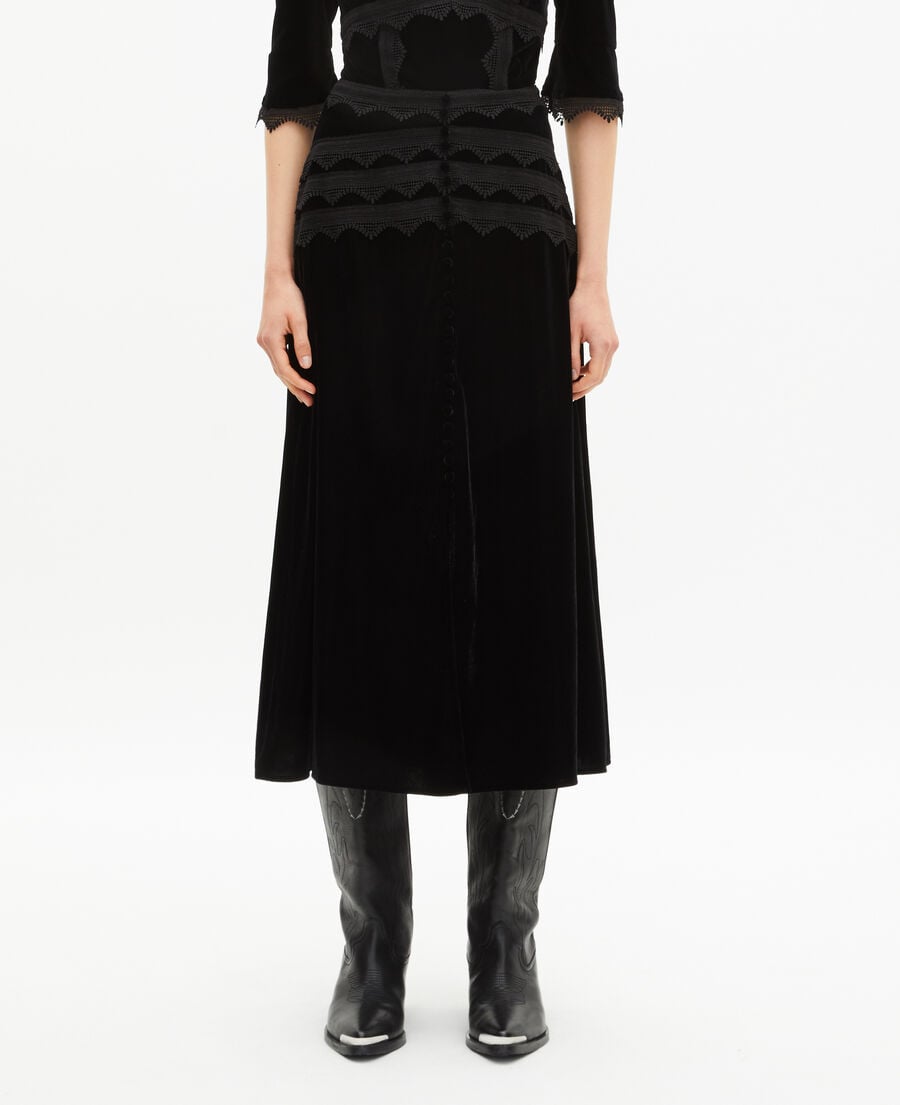 The Kooples F BLACK long black velvet skirt