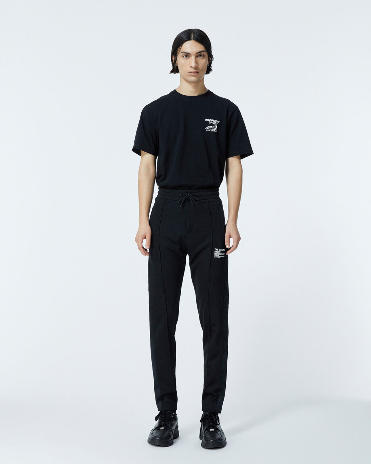 The Kooples MEN BLACK black joggers with gray satin trim