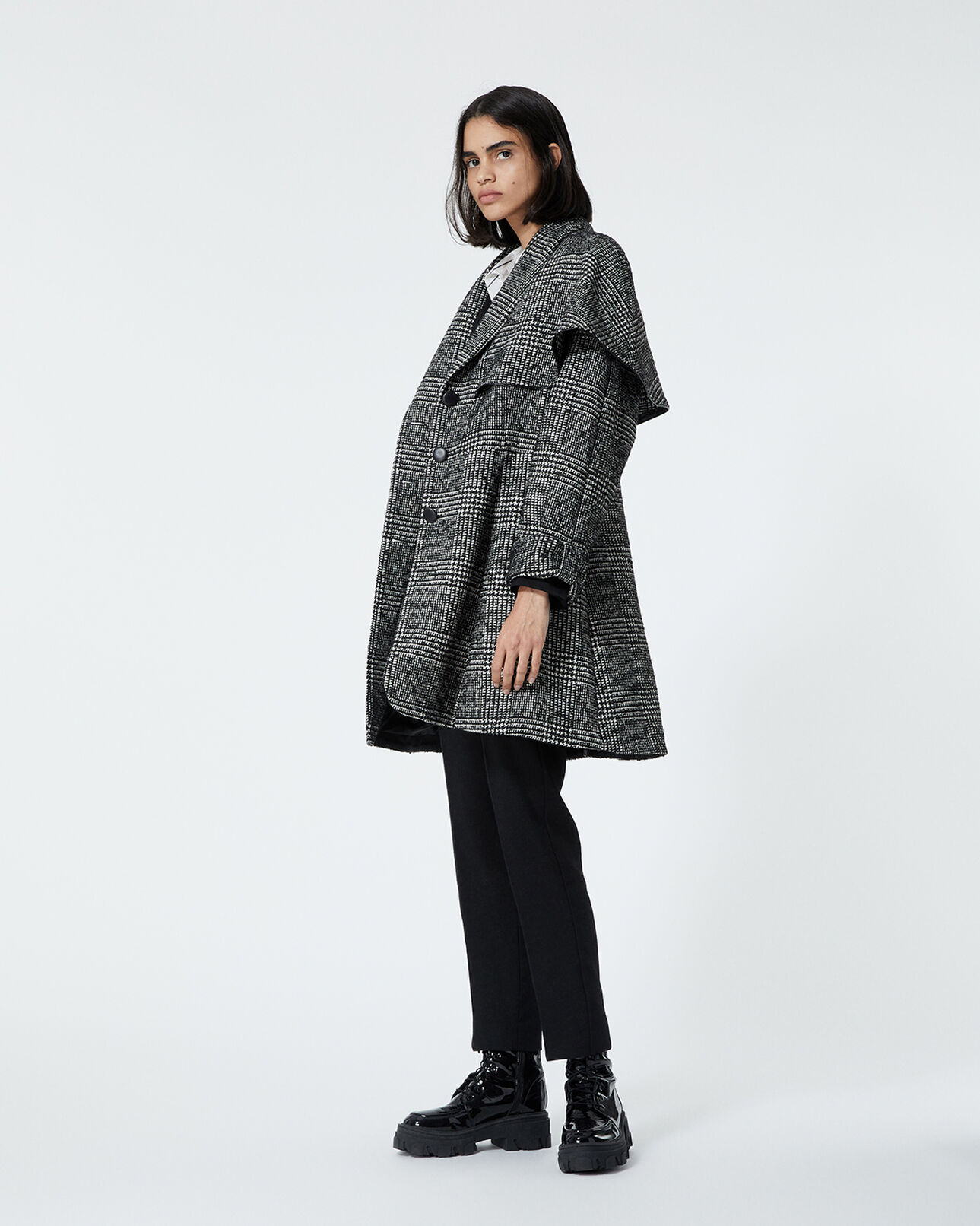 The Kooples FEMME BLACK WHITE manteau laine bicolore façon cape