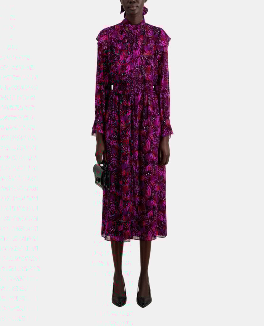 The Kooples DAMEN PINK langes kleid mit rüschen und print