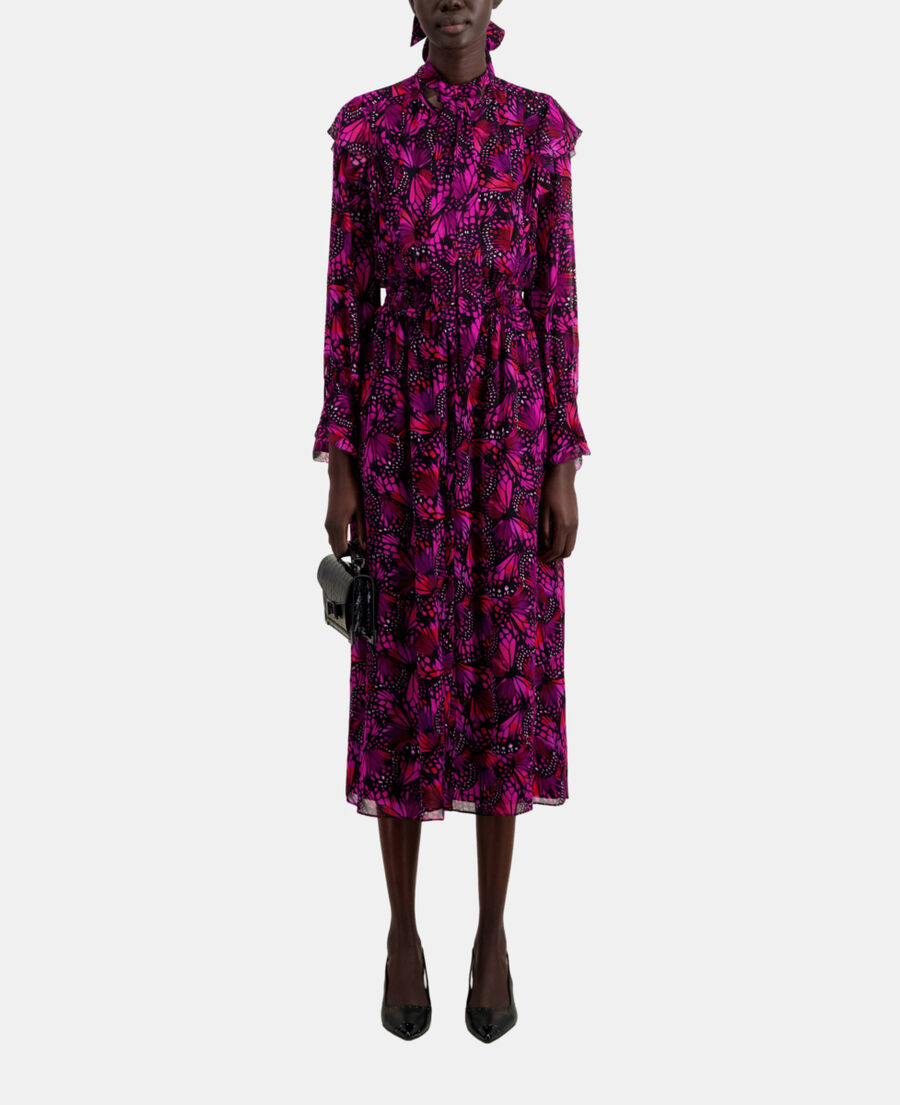 The Kooples DAMEN PINK langes kleid mit rüschen und print