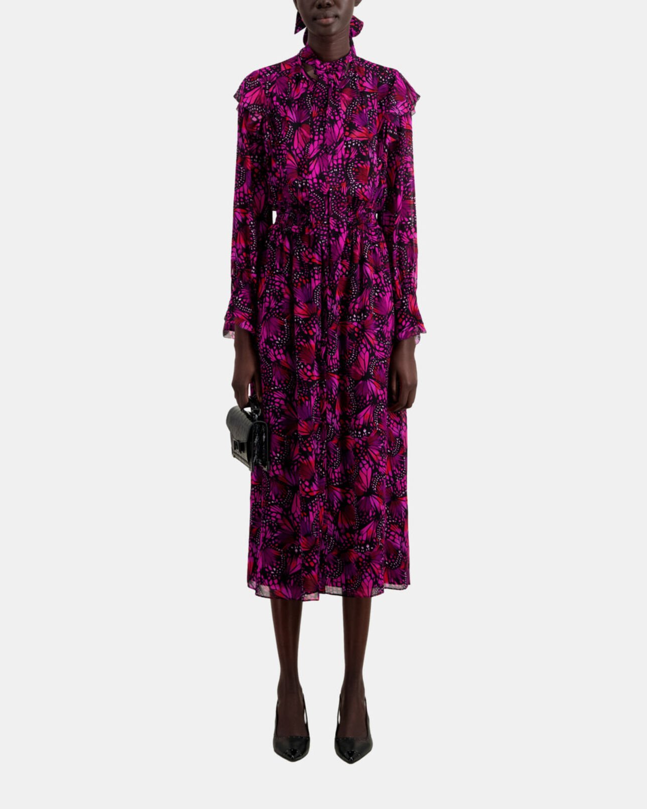 The Kooples FEMME PINK robe longue imprimée avec volants