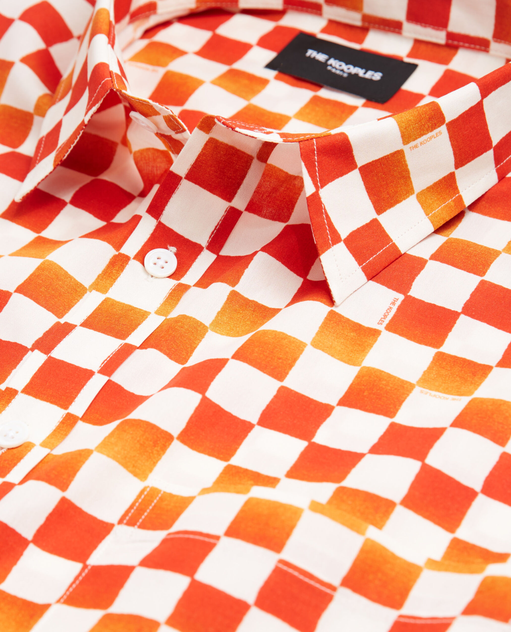 Orange cotton shirt with checkerboard motif, ORANGE RED, hi-res image number null