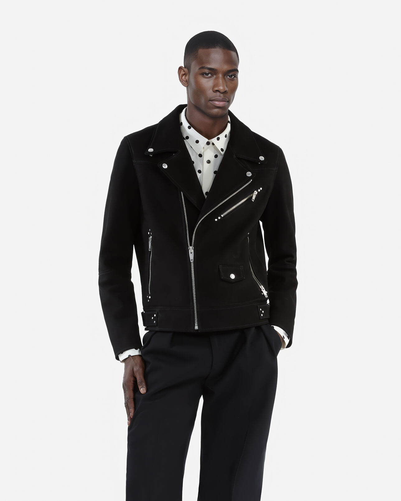 The Kooples MEN BLACK black nubuck biker jacket