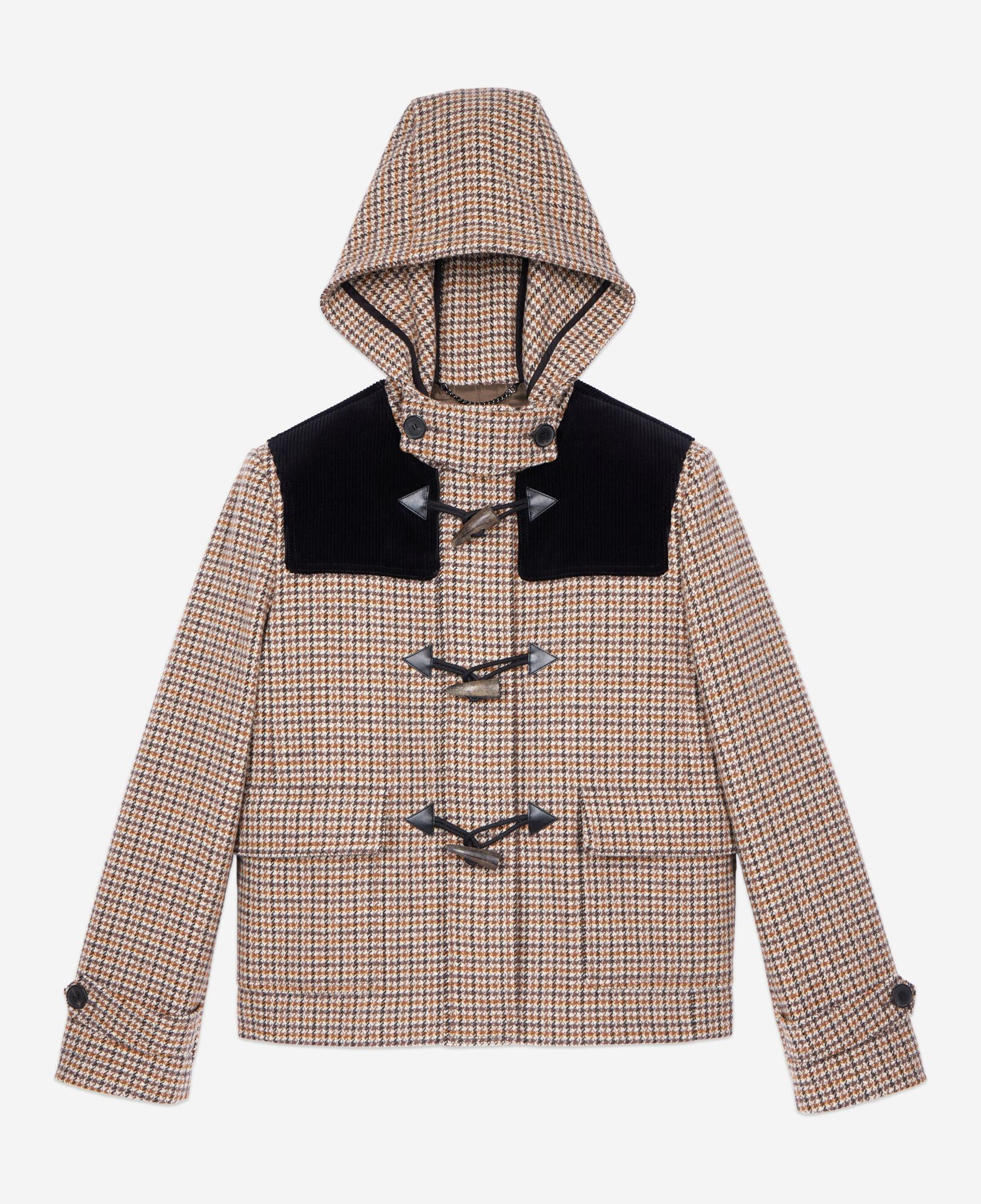 The Kooples WOMEN BEIGE-BROWN beige houndstooth hooded pea coat