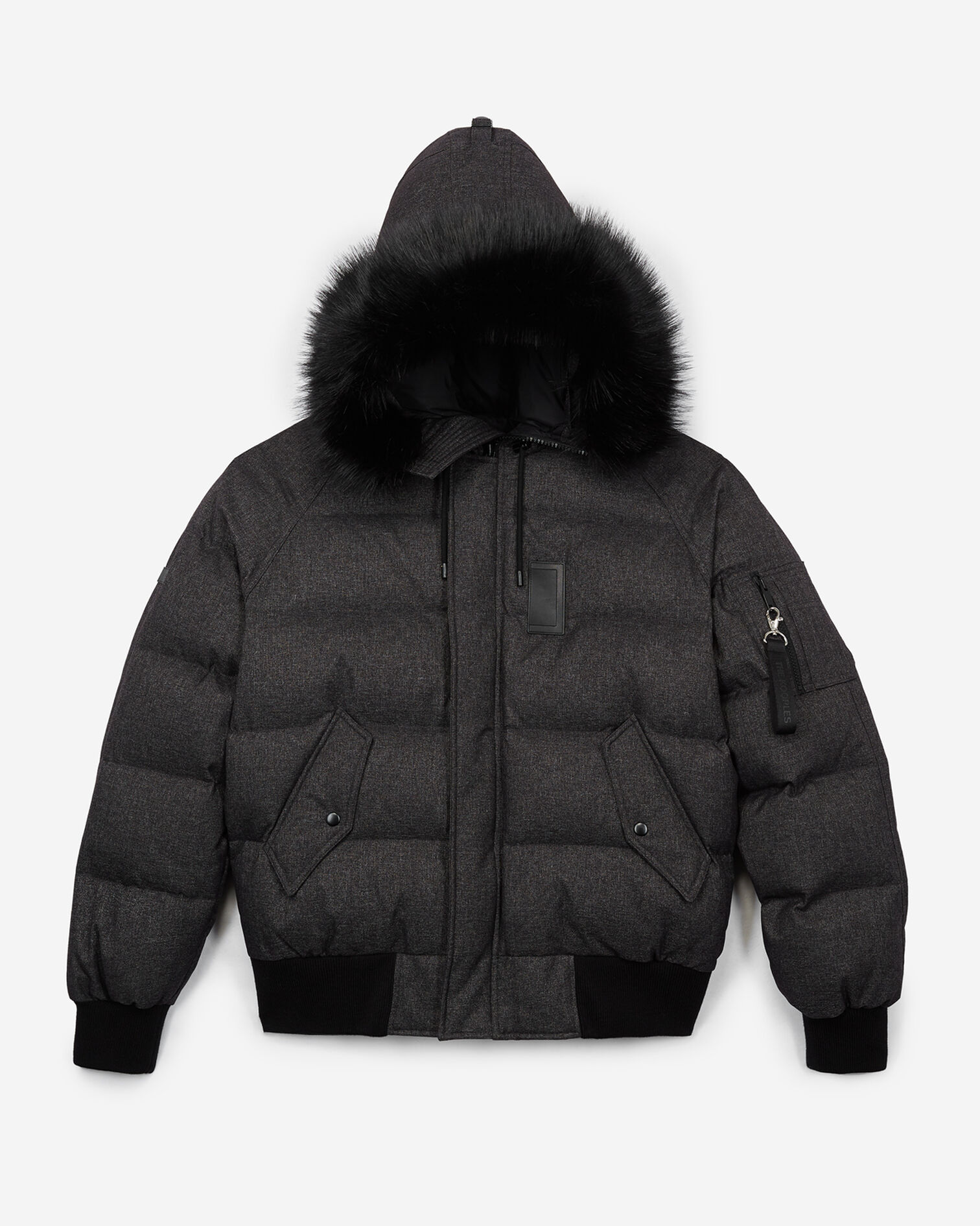 Grey flannel down jacket with furry hood, GREY, hi-res image number null