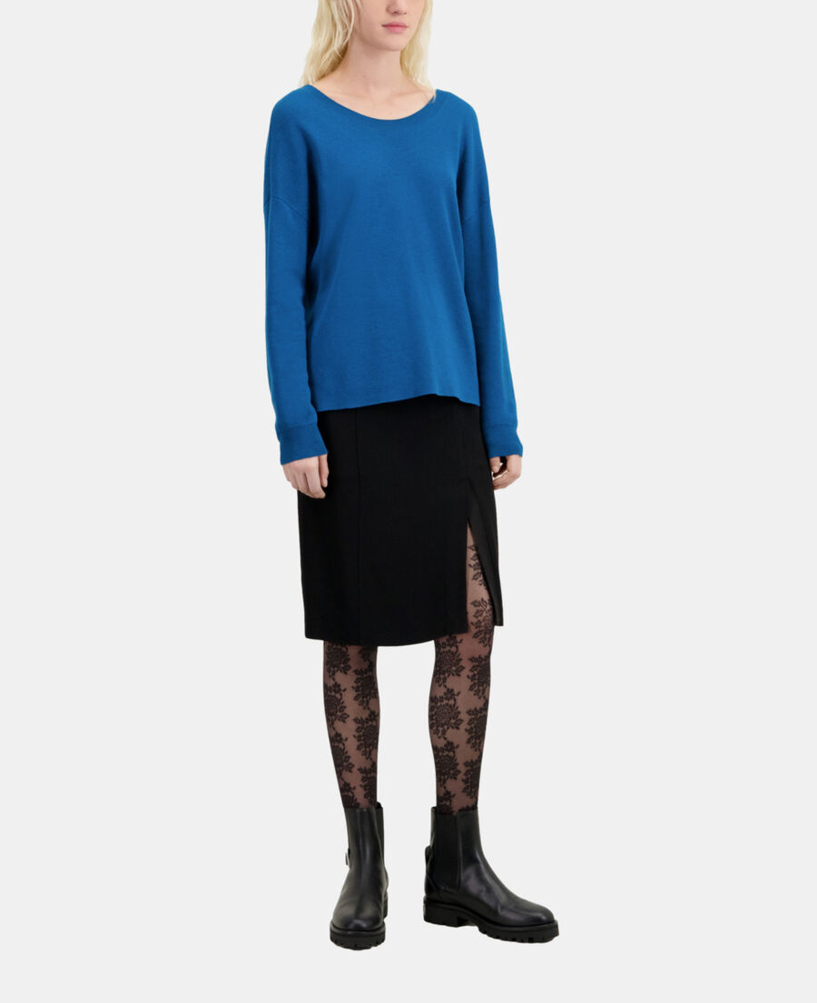 The Kooples DAMEN MEDIUM BLUE blauer pullover mit knopfleiste am rücken