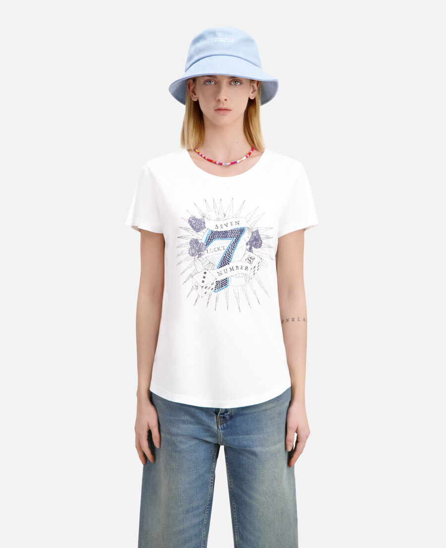 white t-shirt with lucky number serigraphy